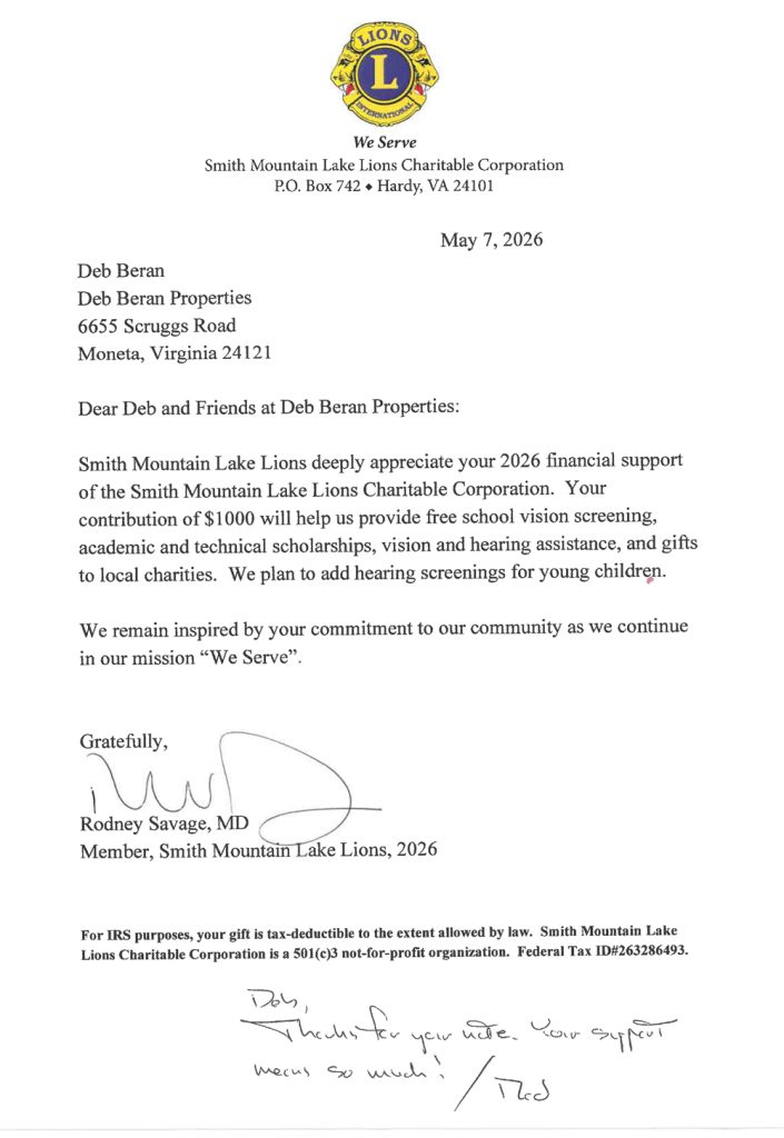 thank you letter from SML Lions Club