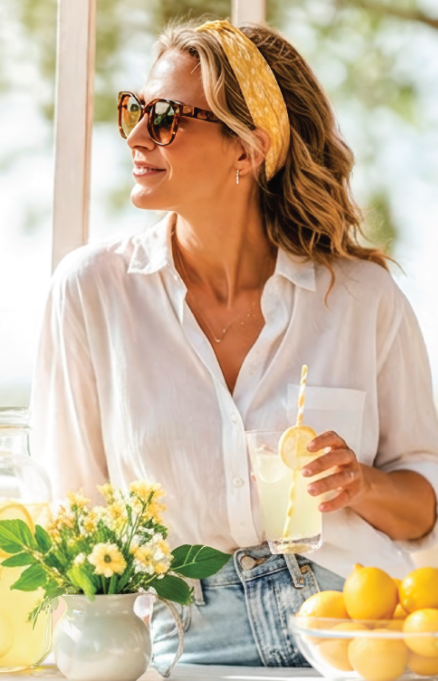 woman drinking lemonade